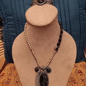 Vintage Agate Reversable Necklace with Matching Bracelet